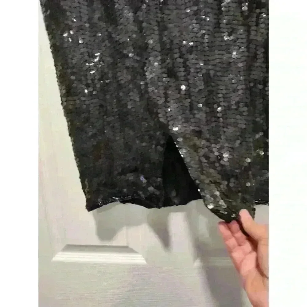 Vintage Royal Feelings 100% Pure Silk 80s Sparkly Sequin Skirt Womens SMALL‎